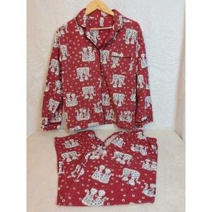 Slumber Cat Print Pajama Set Red Cotton Long Sleeve Pants Large
